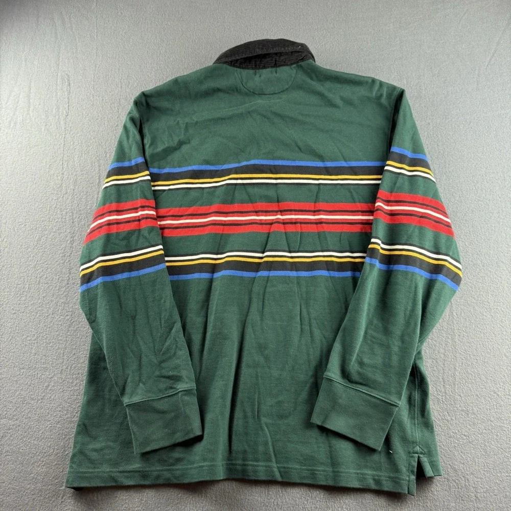 J Crew Shirt Men's L Green Rugby Polo Oarsman Corduroy Collar Striped Retro Y2K - Picture 3 of 9